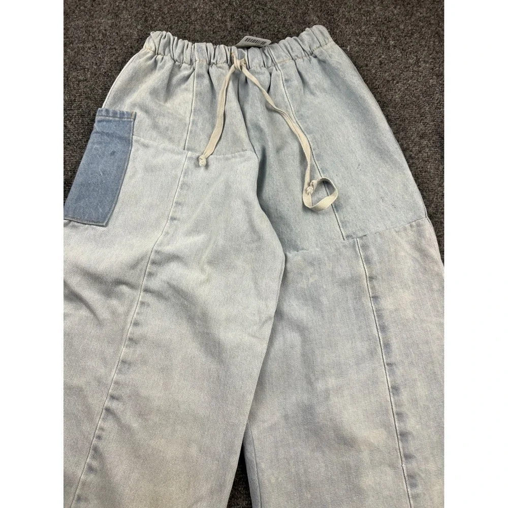 Patchwork Wide Leg Denim Pants Urban‎ Renewal Reworked Drawstring Streetwear S/M